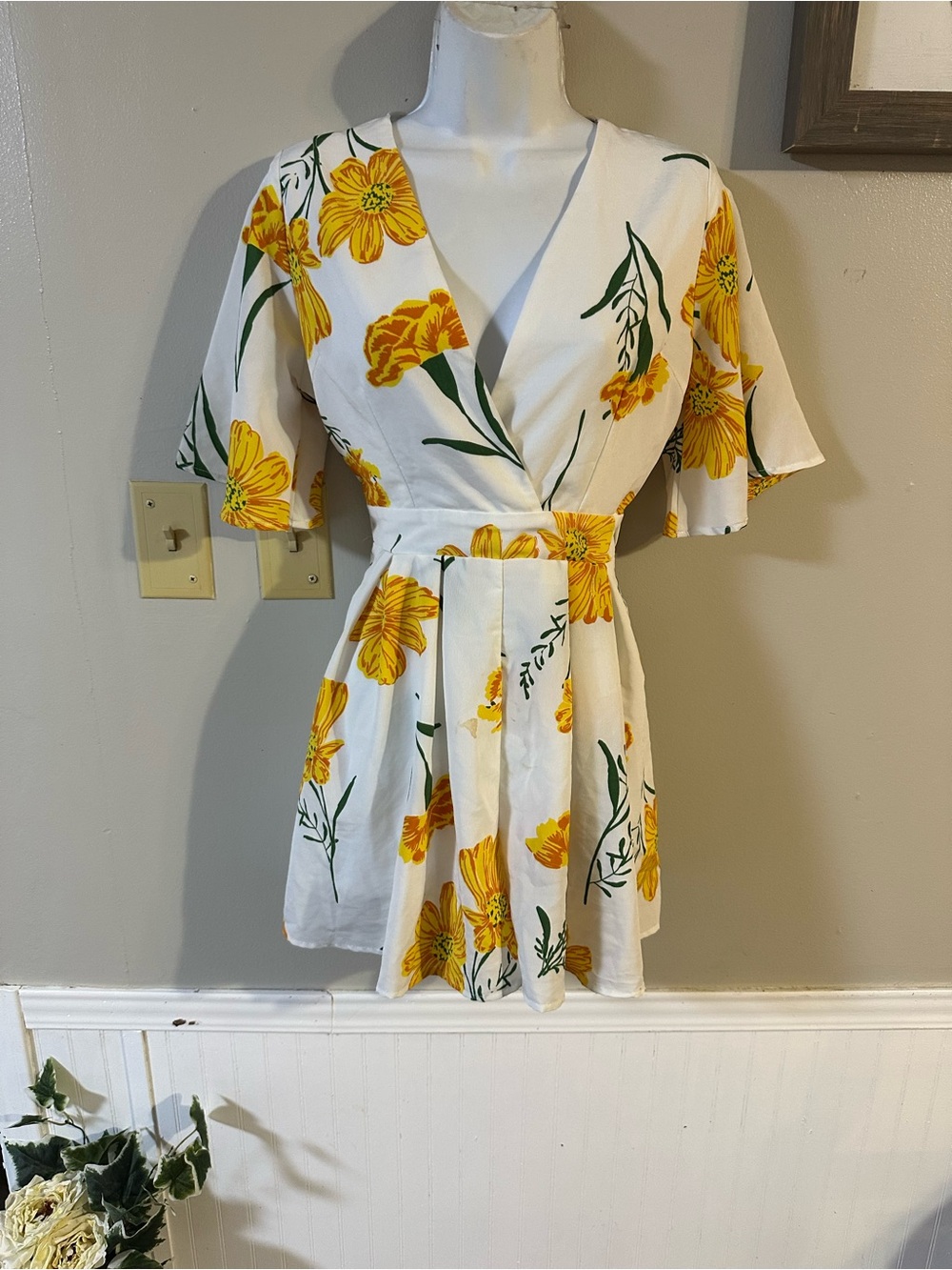FAVLUX White Jumpsuit with Yellow Floral Print